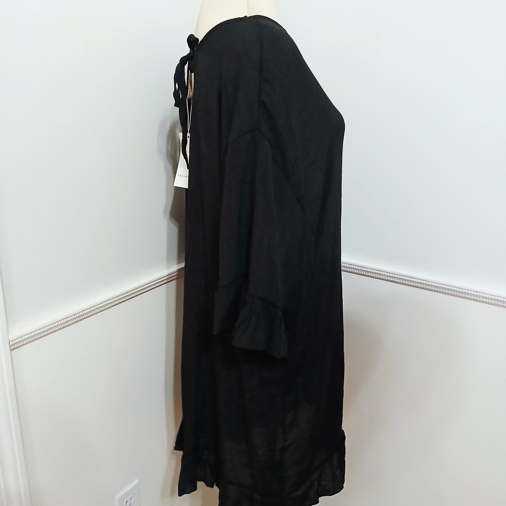 Ekouaer Black Ruffle Hem Swim Cover Up Dress Tie Back XXL New - Picture 4 of 8